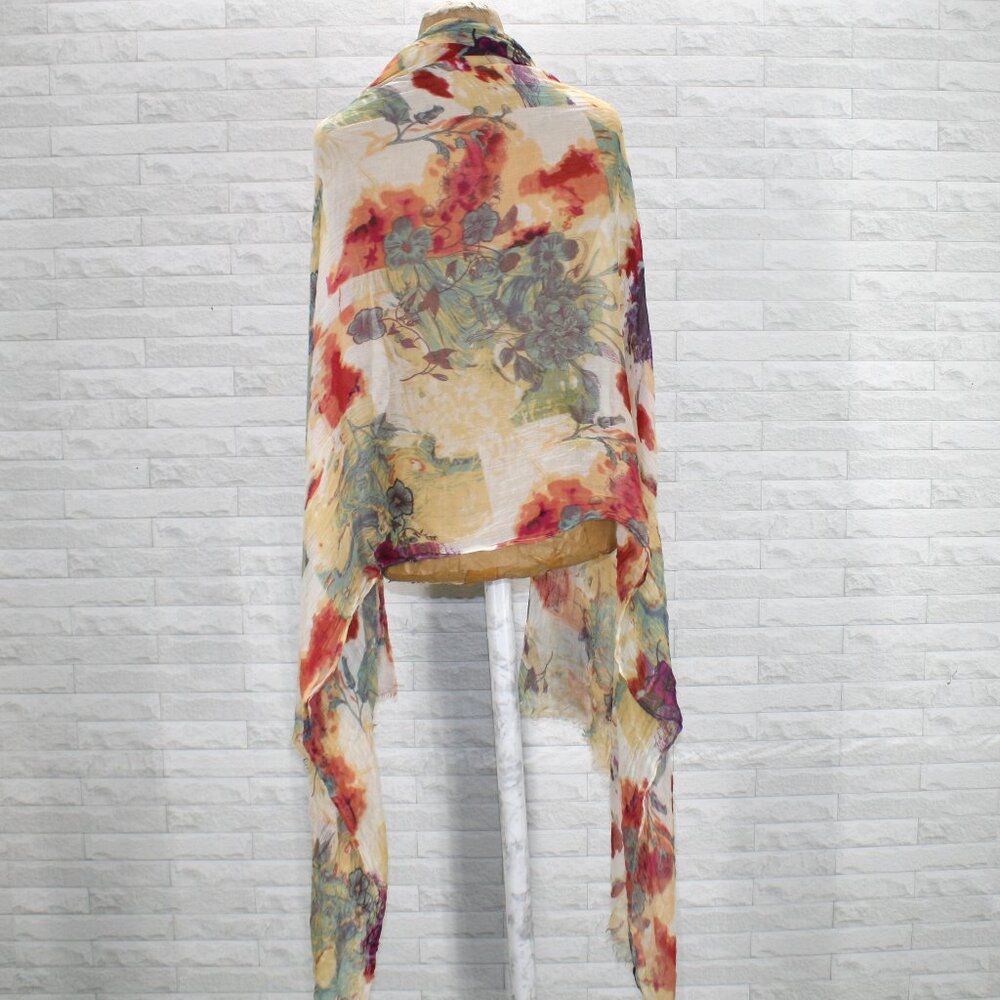 SCARF Oversized Floral Abstract Watercolor Sheer Woven Rectangle Wrap 45 x 76 - Picture 3 of 14